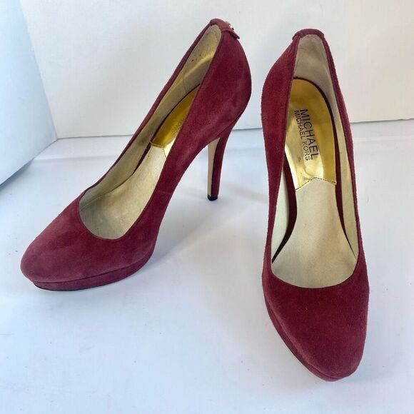 Michael Kors York Pump Women 7.5 Bordeaux Suede Almond Toe Platform Heel - Picture 1 of 11